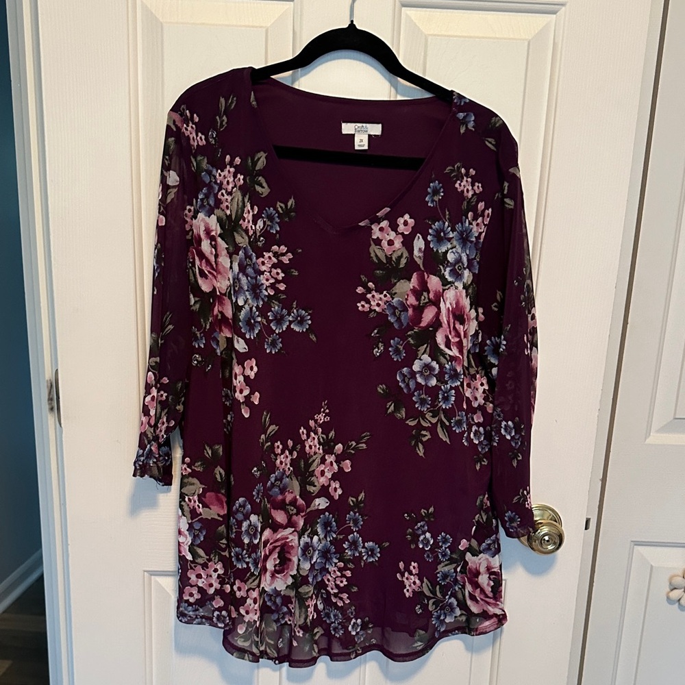 Croft & Barrow Purple Floral V-Neck Blouse
